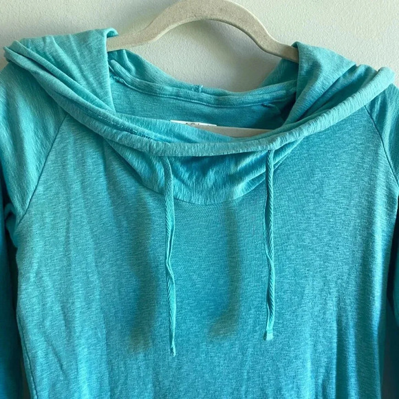 COLUMBIA Heathered  Blue 100% Cotton Longsleeve Rocky Ridge Hooded Shirt Sz M - Picture 5 of 15